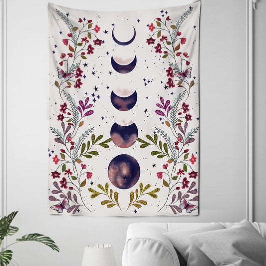 Purple Moon Phase Floral Tapestry