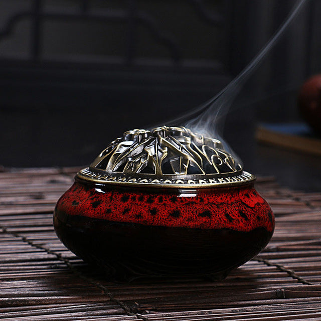 Antiqued Copper & Ceramic Incense Burner