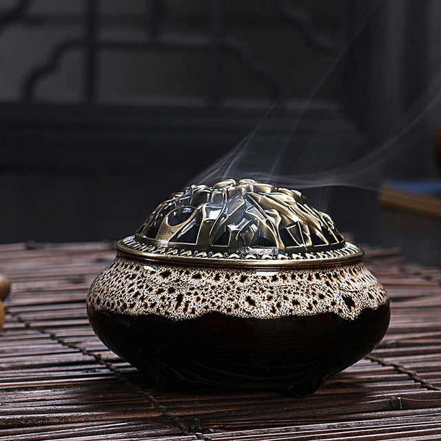 Antiqued Copper & Ceramic Incense Burner