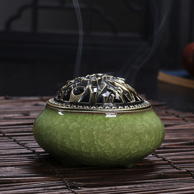 Antiqued Copper & Ceramic Incense Burner