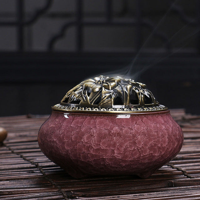 Antiqued Copper & Ceramic Incense Burner