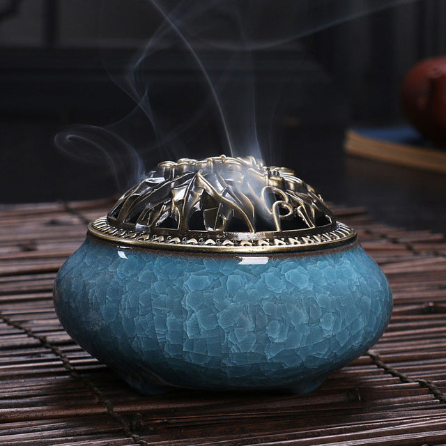 Antiqued Copper & Ceramic Incense Burner
