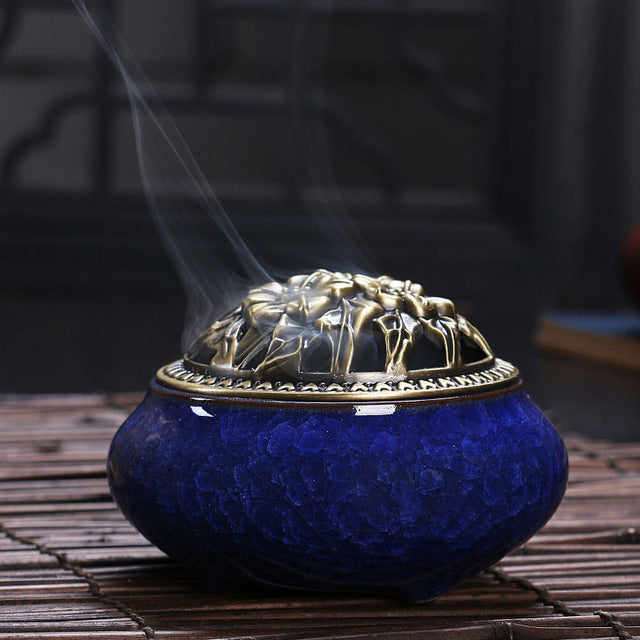 Antiqued Copper & Ceramic Incense Burner