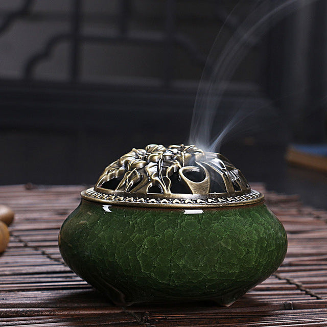 Antiqued Copper & Ceramic Incense Burner