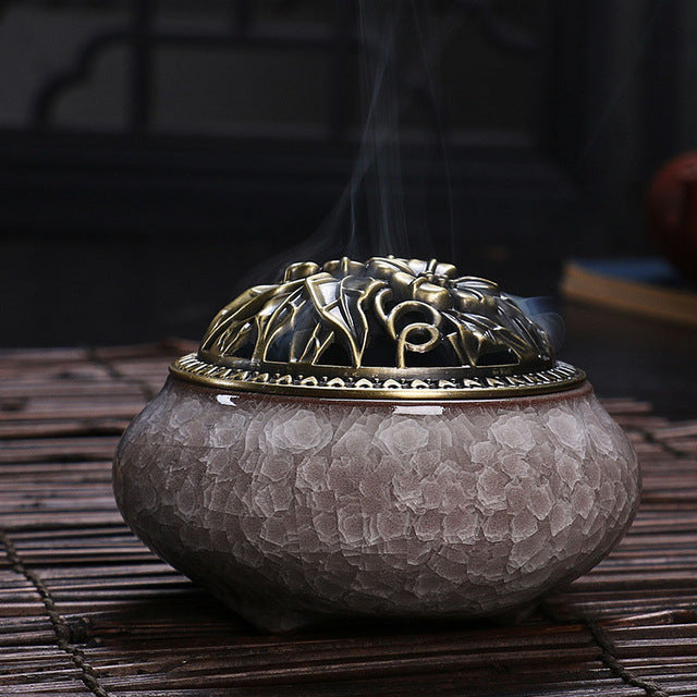 Antiqued Copper & Ceramic Incense Burner