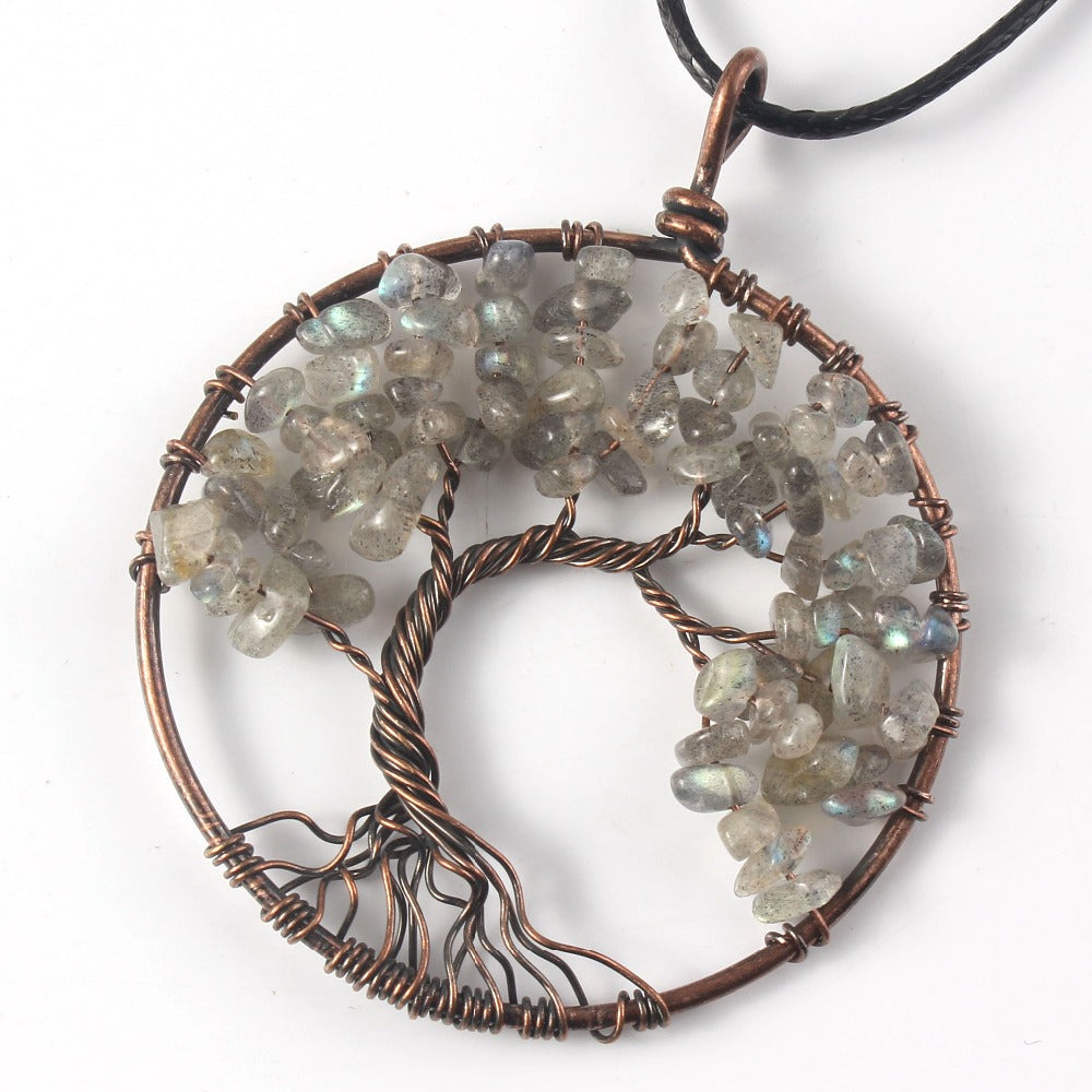Tree Of Life Crystal & Copper Pendant Necklace