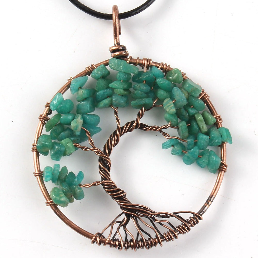 Tree Of Life Crystal & Copper Pendant Necklace