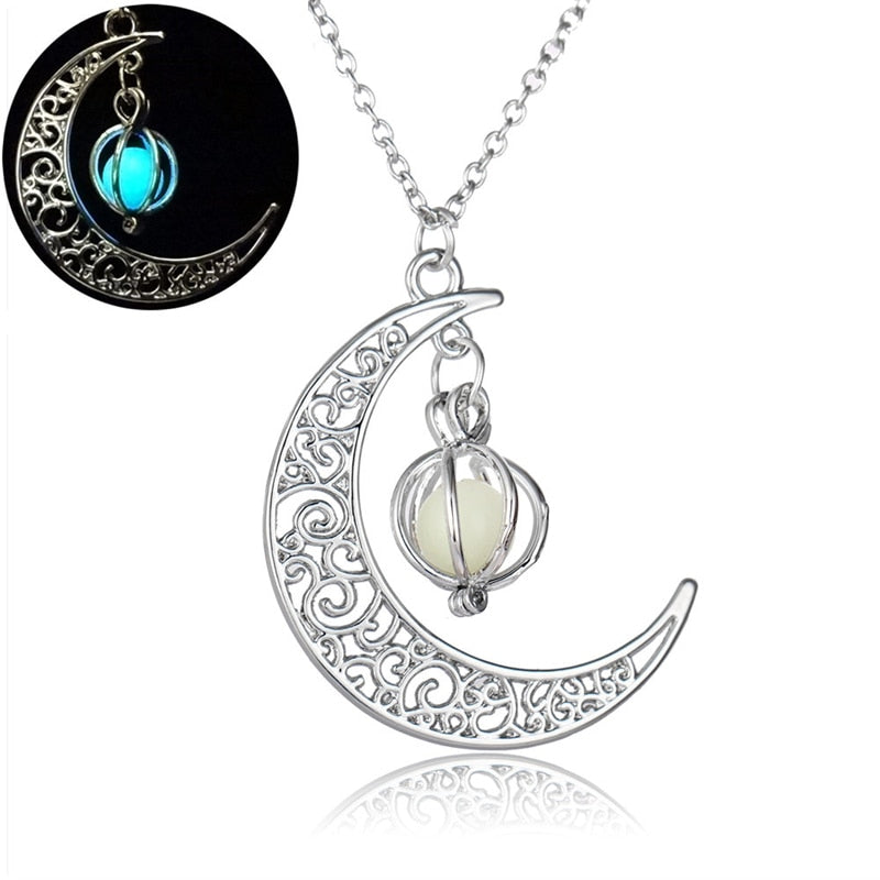 Glowing Orb & Crescent Moon Necklace
