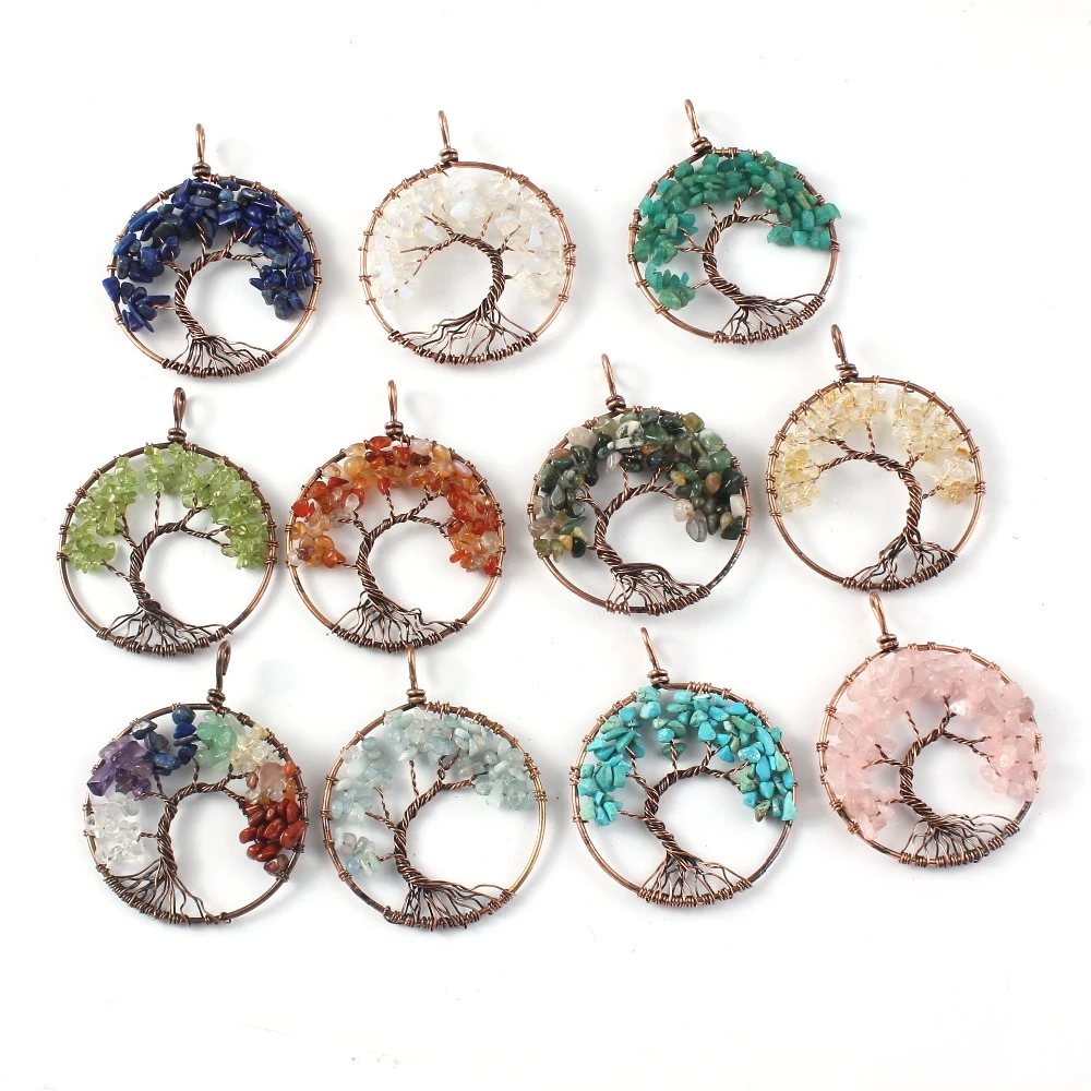 Tree Of Life Crystal & Copper Pendant Necklace