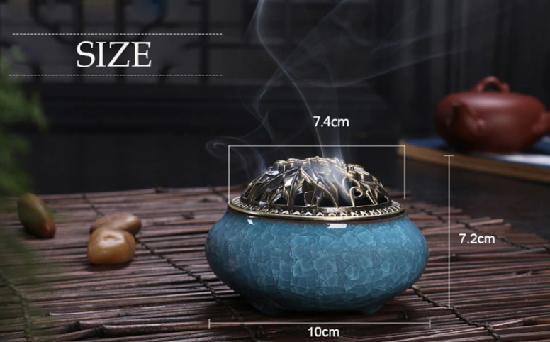 Antiqued Copper & Ceramic Incense Burner