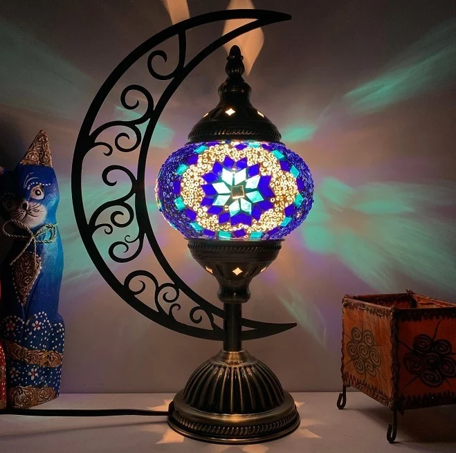 crescent moon mosaic glass lamp