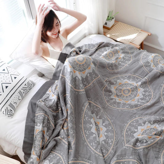 Gray Mandala Cotton Reversible Blanket