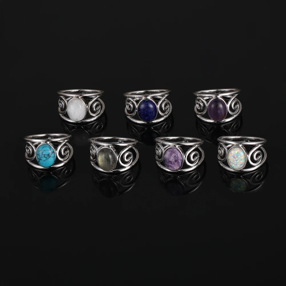 Spiral Crystal & Stone Silver Rings
