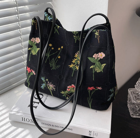 Floral Embroidered Black Bag