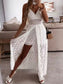 Lace V Neck Shorts Jumpsuit Open Front Maxi Dress