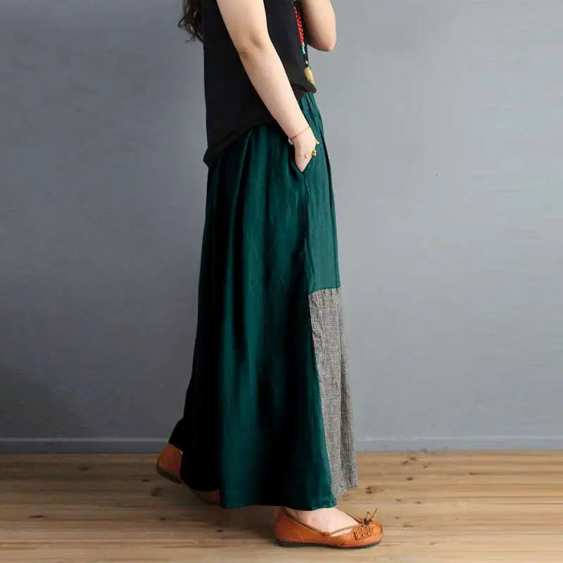 Patchwork Maxi Skirt with Pockets