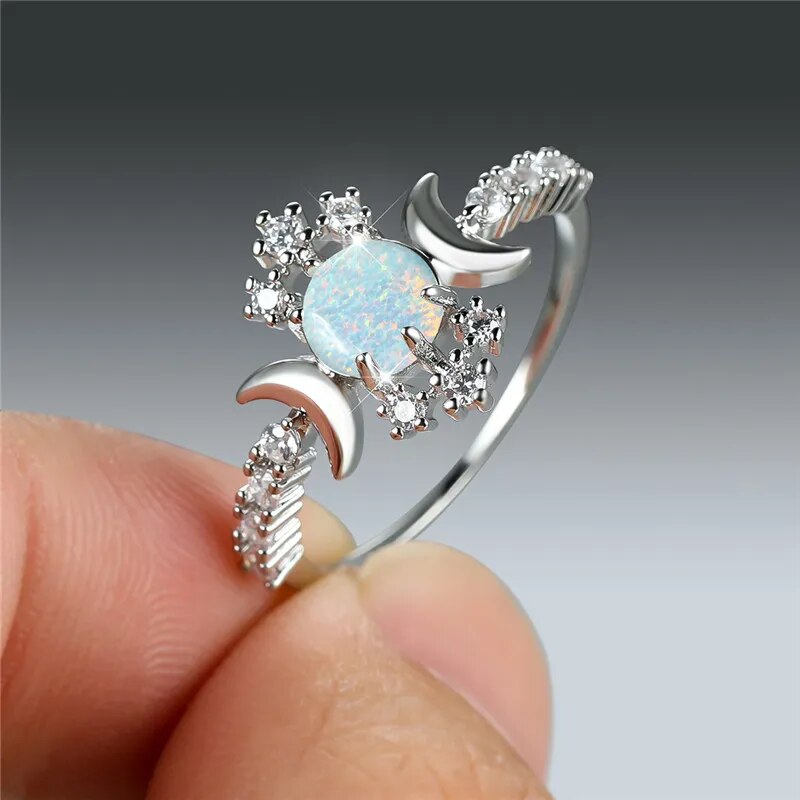 Moon & Stars Fire Opal Ring