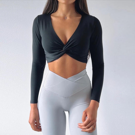 Twist Front Long Sleeve Crop Top