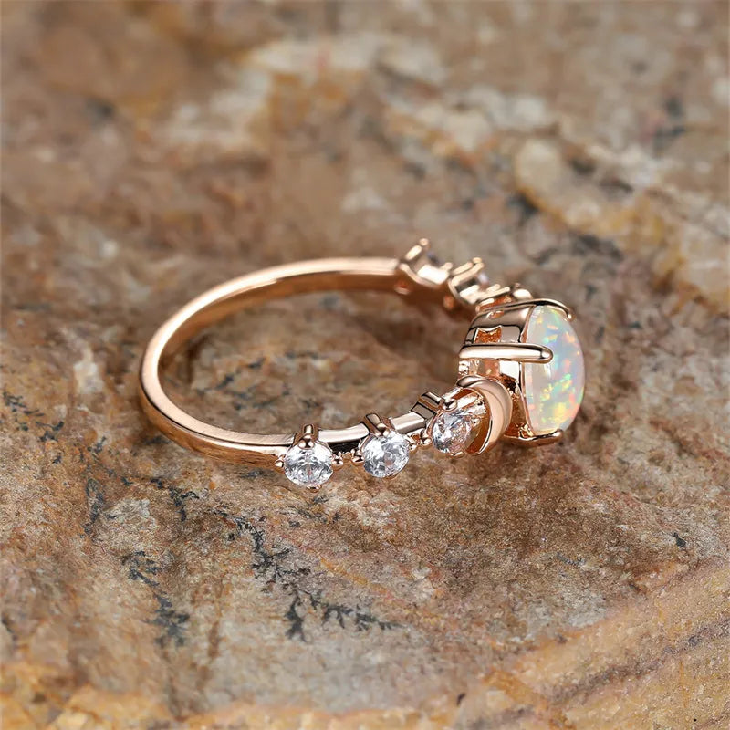 Fire Opal Moon Phase Ring