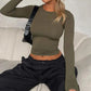 Basic Fitted Long Sleeve Crop T Shirt