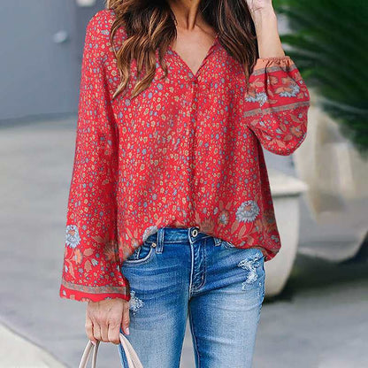 Floral Vintage V Neck Top