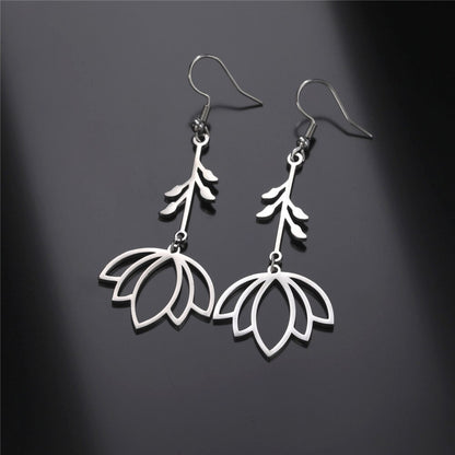 Lotus Flower Dangle Earrings