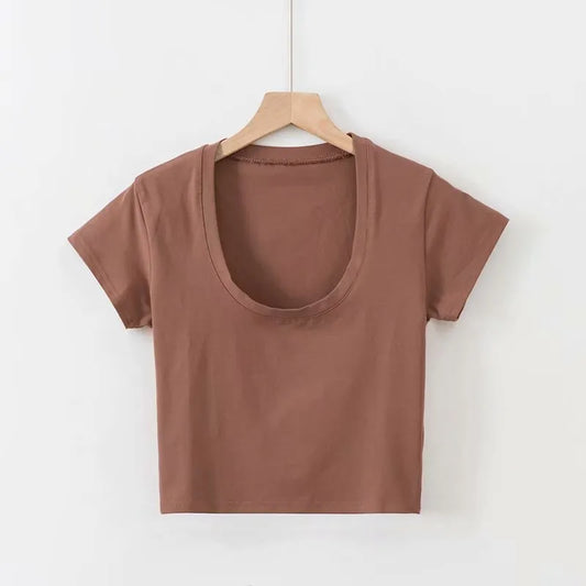 Basic Scoop Neck Crop T Shirt