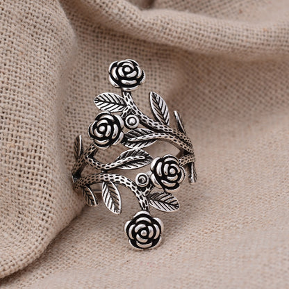 Rose Vine Silver Adjustable Ring