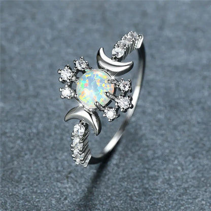 Moon & Stars Fire Opal Ring