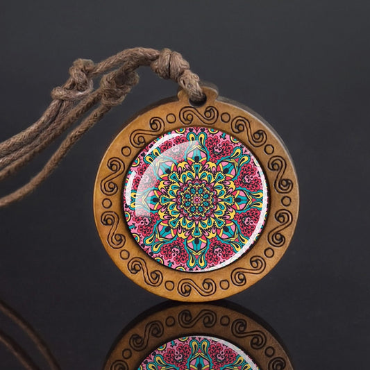 Mandala Wood Pendant Necklace