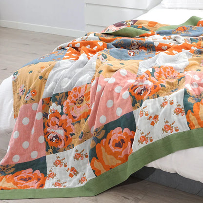 Vintage Floral Patchwork Cotton Reversible Blanket