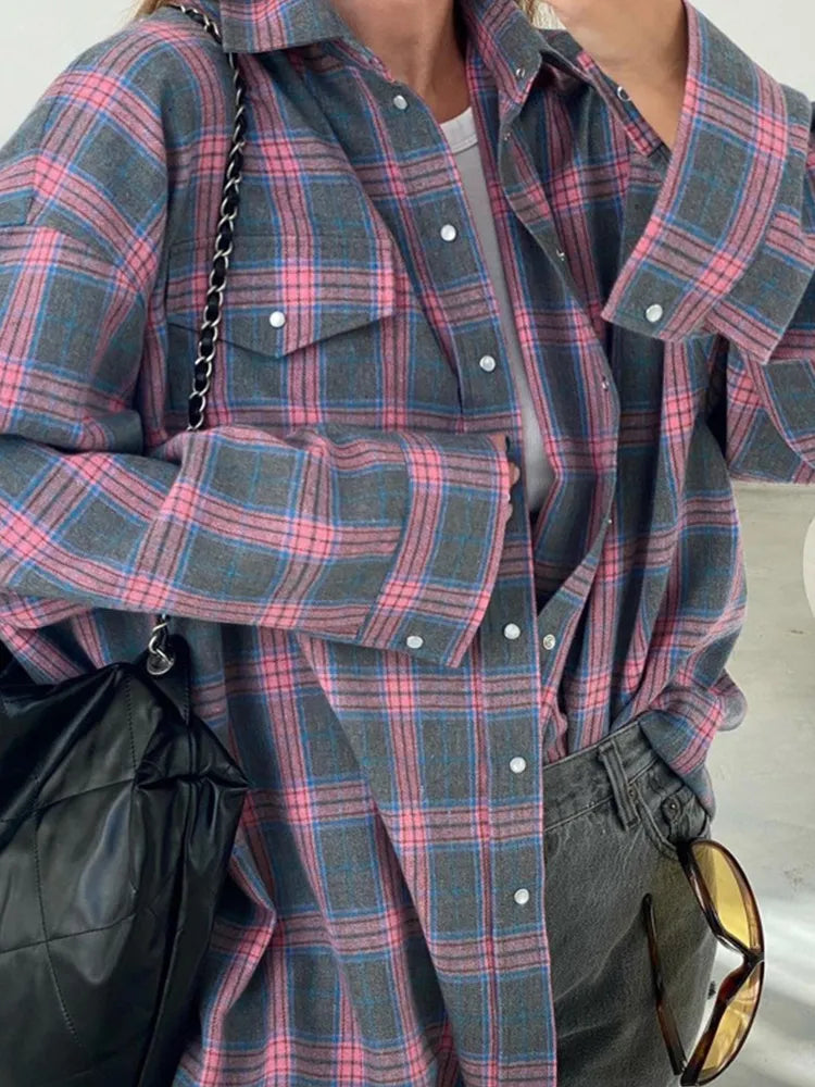 Oversized Pearl Snap Flannel Shirt