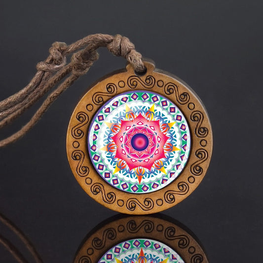 Mandala Wood Pendant Necklace