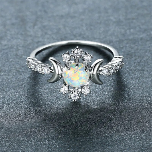 Moon & Stars Fire Opal Ring