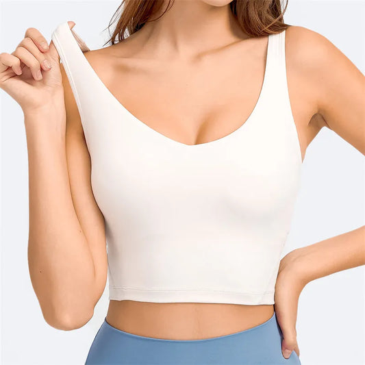 V Neck Shelf Bra Cropped Tank Top