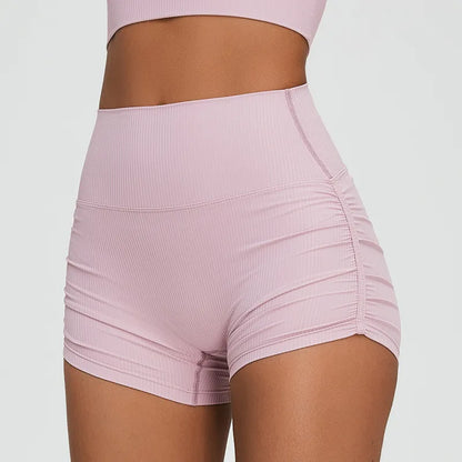 Pleated High Waist Yoga Shorts