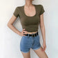 Basic Scoop Neck Crop T Shirt