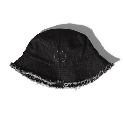 Peace Sign Distressed Denim Bucket Hat