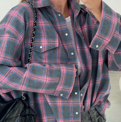 Oversized Pearl Snap Flannel Shirt