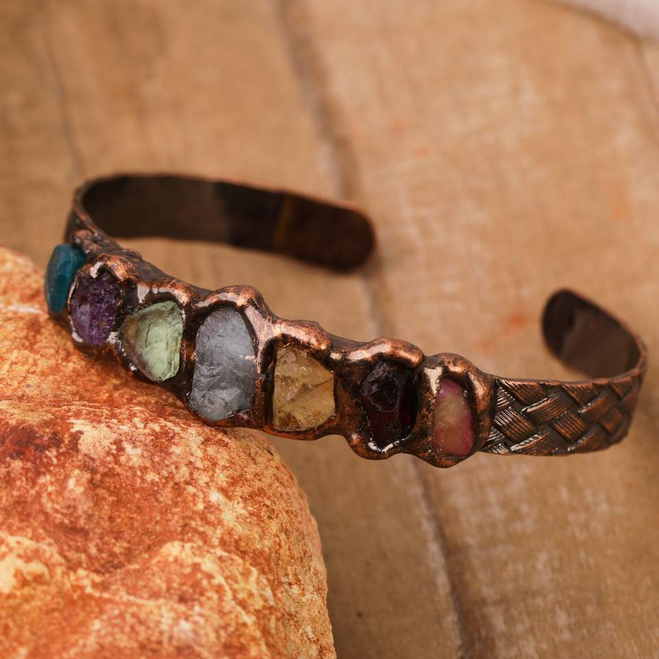 Stone & Crystal Copper Cuff Bracelet