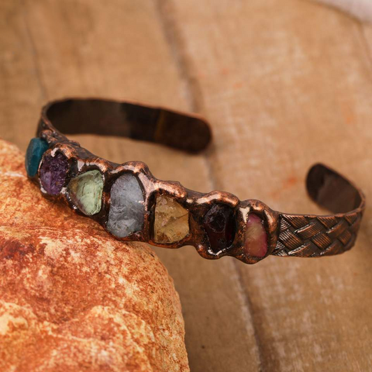 Stone & Crystal Copper Cuff Bracelet