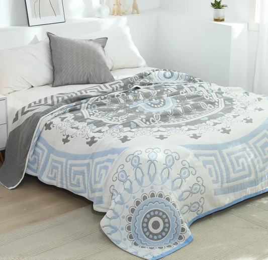 Aztec Blue Mandala Cotton Reversible Blanket