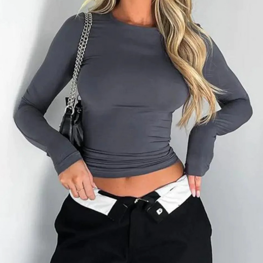 Basic Fitted Long Sleeve Crop T Shirt