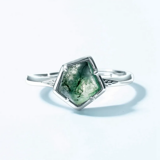 Moss Agate Adjustable Ring