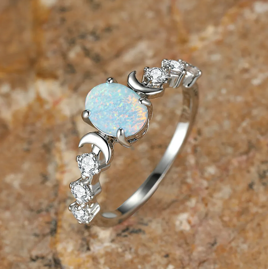 Fire Opal Moon Phase Ring