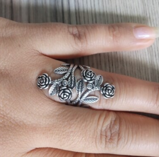 Rose Vine Silver Adjustable Ring