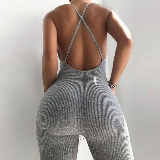 V Neck Backless Jumpsuit Bodysuit