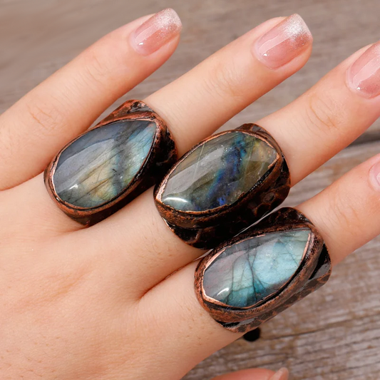 Labradorite & Bronze Adjustable Ring