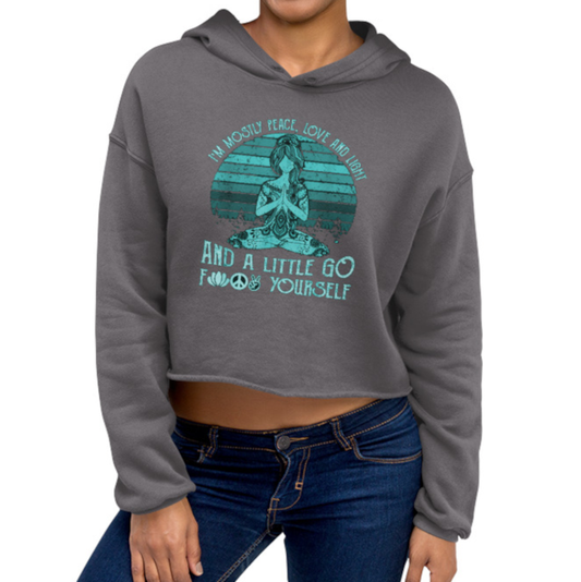 Peace Love & Light Teal Crop Hoodie