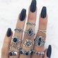 Black Stone Om Ring Set